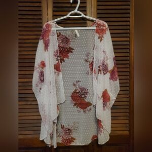 Live 4 Truth Shawl Wrap Poncho Sheer Floral Polka Dots White Pink Red 1X